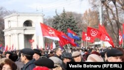 Communist supporters protest in Chisinau on December 10.