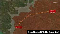 Дорога між Гуляйполем і Великою Новосілкою на мапі DeepState