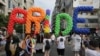 Gay-pride marchers in Bucharest