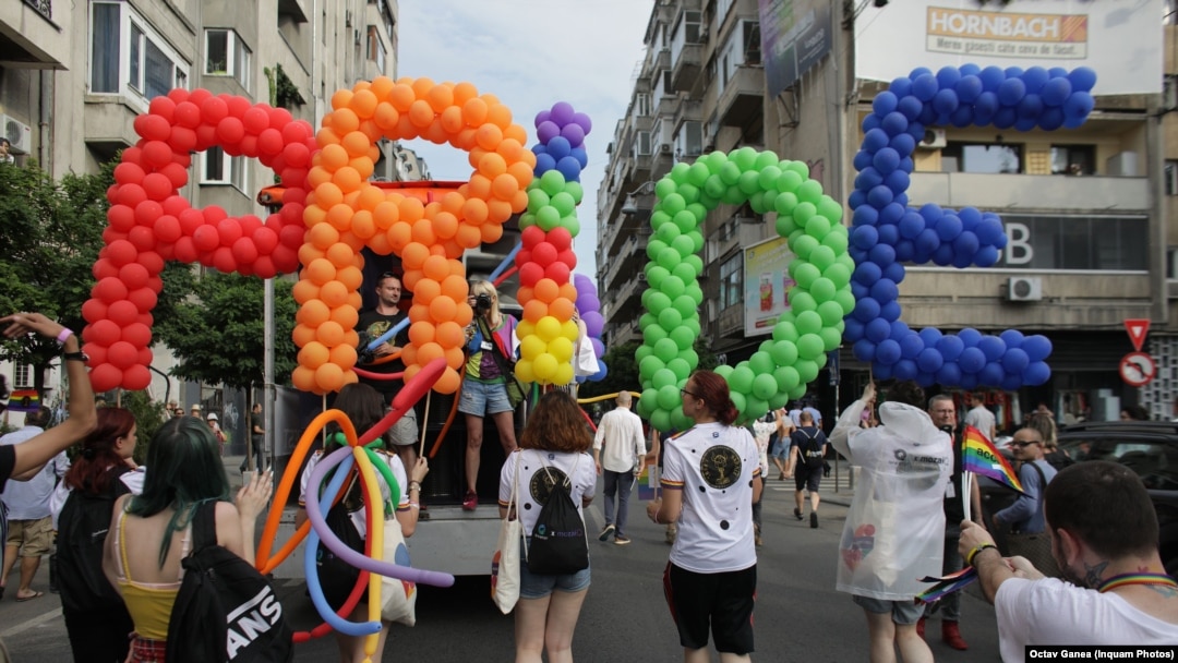 Gay-pride marchers in Bucharest