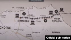 Мапа за планираната железничка пруга до Бугарија