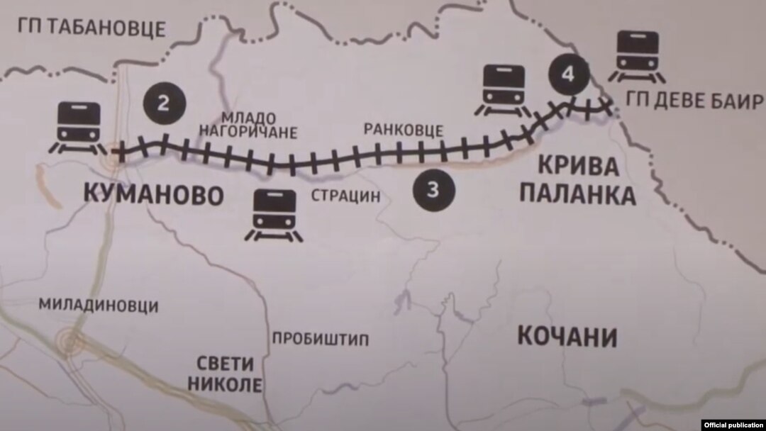 Мапа за планираната железничка пруга до Бугарија 