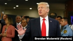 U.S. President Donald Trump arriving at UN headquarters in New York on September 18.