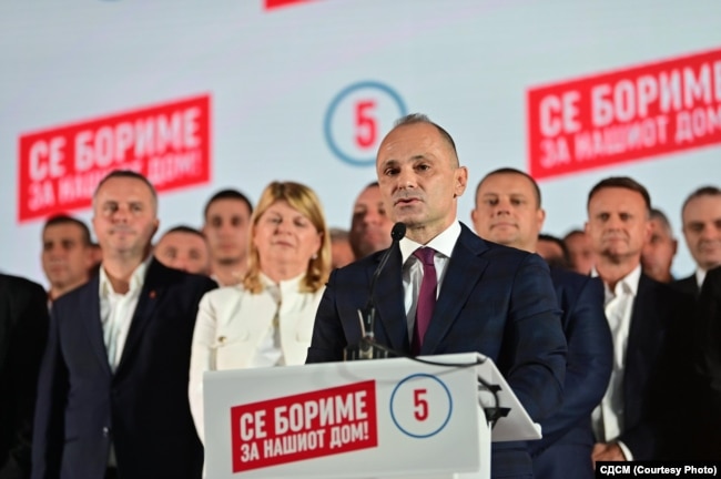 Kreu i LSDM-së, Venko Filipçe, gjatë fushtës për zgjedhjet lokale.