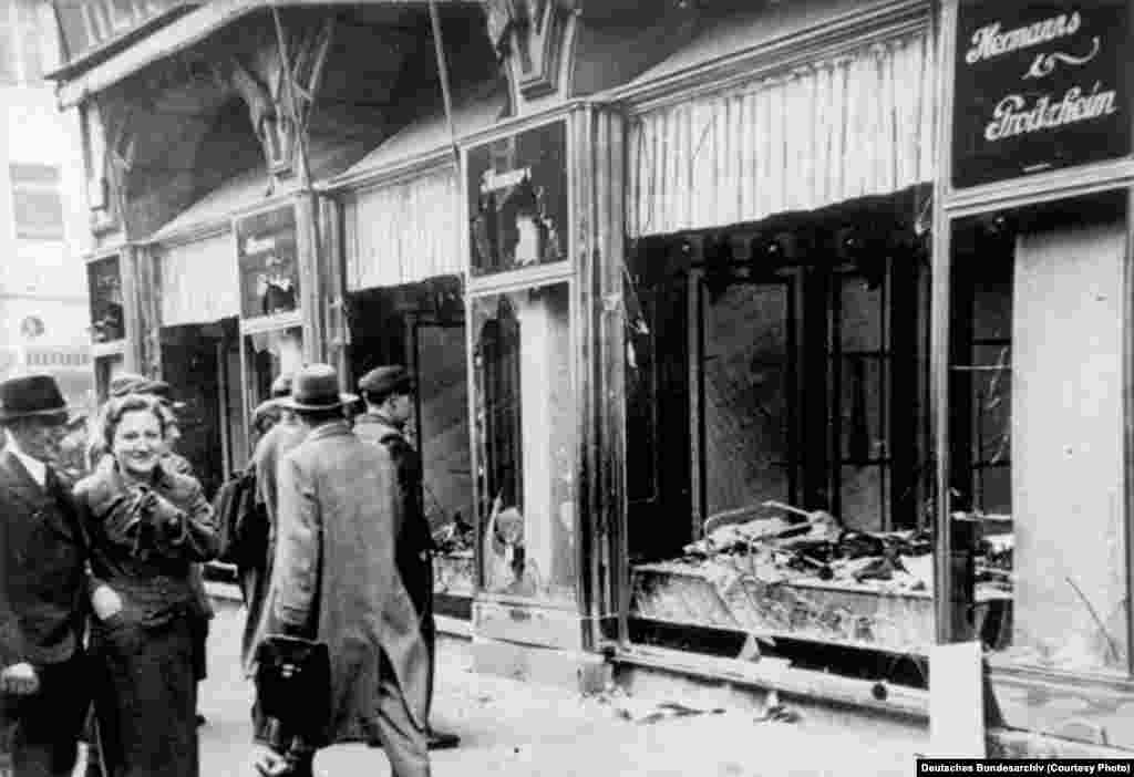 A Jewish shop damaged during the &quot;Kristallnacht&quot; in Magdeburg, November 1938.