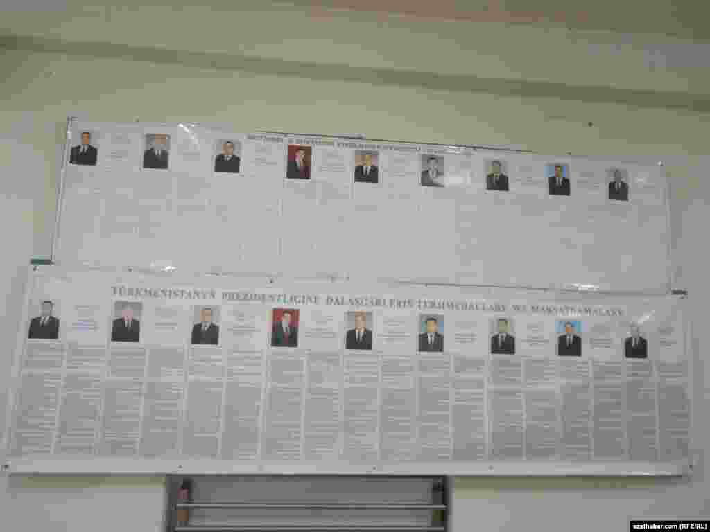 Saýlawda iş başyndaky prezident G.Berdimuhamedowdan başga-da sekiz kandidat iň ýokary döwlet wezipesi ugrunda bäsleşýär.