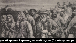 Каторжники, идущие в Сибирь. Вторая половина XIX века