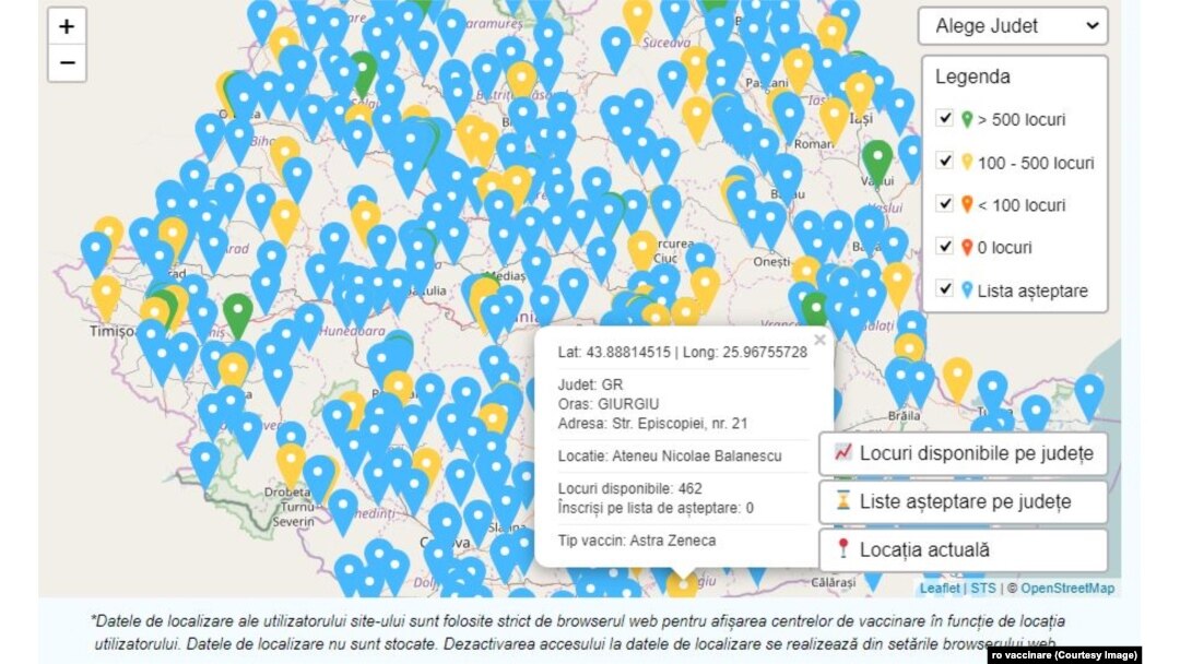 Un centru de vaccinare din orașul Giurgiu are peste 400 de locuri libere