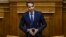 New Democracy party leader Kyriakos Mitsotakis speaks during a parliamentary session in Athens on June 14.