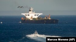 Supertanker Adrian Darya hosting an Iranian flag is seen on the water in the British territory of Gibraltar, August 18, 2019