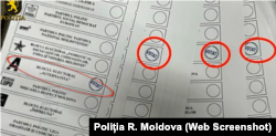Captură din imaginile distribuite de Poliție cu buletine de vot ridicate de la o tipografie din Chișinău. Potrivit imaginilor, pe acestea era aplicată ștampila „Votat” în dreptul Blocului „Alternativa”.