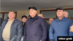 Abkhaz leader Aslan Bzhania (center) spoke to his supporters from his native coastal village of Tamysh, some 40 kilometers from Sukhumi.