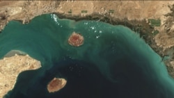 Larak Island, just off the coast of the larger Qeshm Island (left) was hit by US forces on August 30.