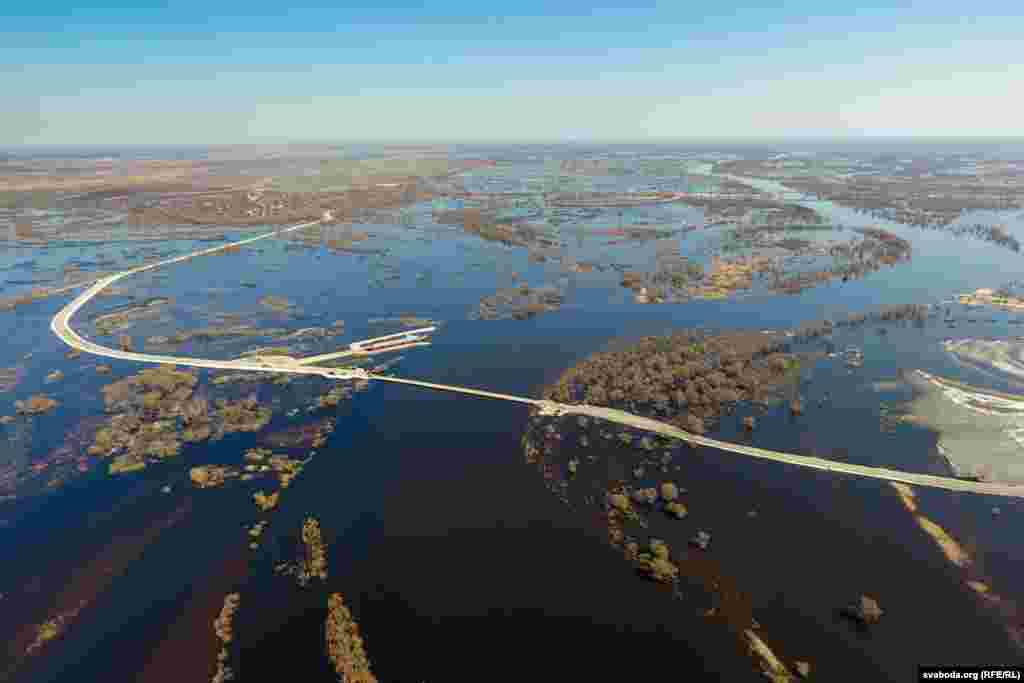 Râul Pripeat inundă regiunea Homel din Belarus, 4 aprilie. (RFE/RL)