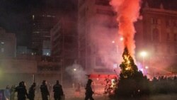 Tokom sukoba demonstranata i policije zapaljeno je drvo u Ulici kneza Miloša, 15. avgust 2025.