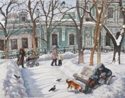 Meštani uživaju u sunčanom zimskom danu na trgu Gruzinskaja.