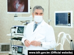 Turkmen President Gurbanguly Berdymukhammedov attends the opening of a new infectious diseases hospital.