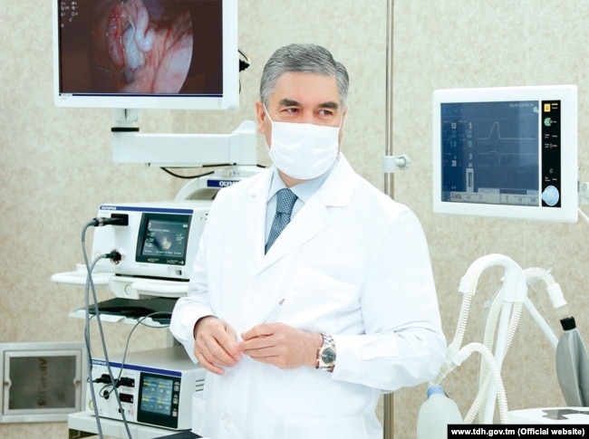 Turkmen President Gurbanguly Berdymukhammedov attends the opening of a new infectious diseases hospital.