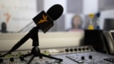 UKRAINE -- Radio Svoboda rfer microphone in studio, 2021