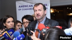 Armenia -- U.S. Ambassador Richard Mills speaks to journalists in Yerevan. 13Sept., 2017