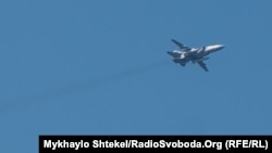 A Russian Su-24 Bomber in the sky over the Black Sea during 2021 Sea Breeze exercises