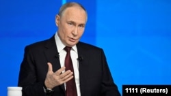 ՌԴ նախագահ Վլադիմիր Պուտինը տարեվերջյան ասուլիսի ժամանակ, Մոսկվա, 19-ը դեկտեմբերի, 2025թ.