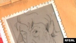 Виктор Некрасов. Портрет в виде марки работы Юрия Анненкова, 1974