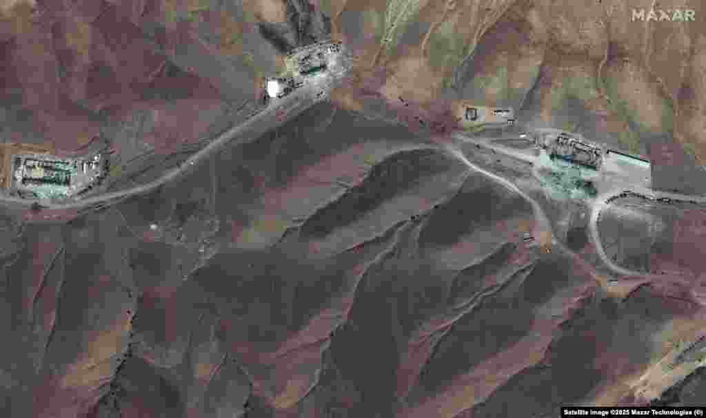 The Tabriz missile base was also targeted last year by Israeli air strikes. The satellite image on the left shows storage buildings on May 29, 2025, and the image on the right was taken on July 17, 2025.