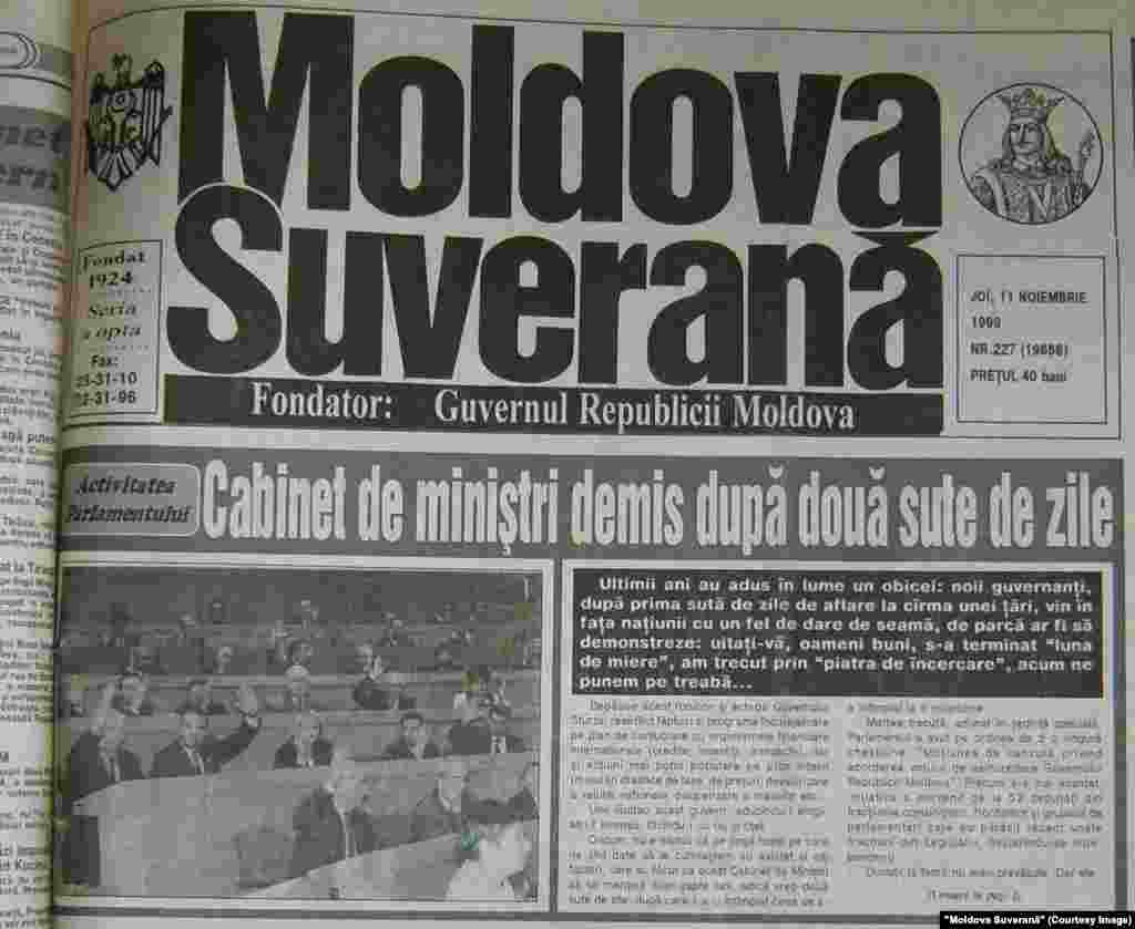 &quot;Moldova Suverană&quot;, 11 noiembrie 1999, demisia Guvernului Sturza