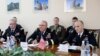 Armenia - Major General John Gronski (R), a deputy commander of U.S. Army Europe, and Kansas Adjutant General Lee Tafanelli (C) meet with Armenian Defense Minister Seyran Ohanian in Yerevan, 20Sep2016.