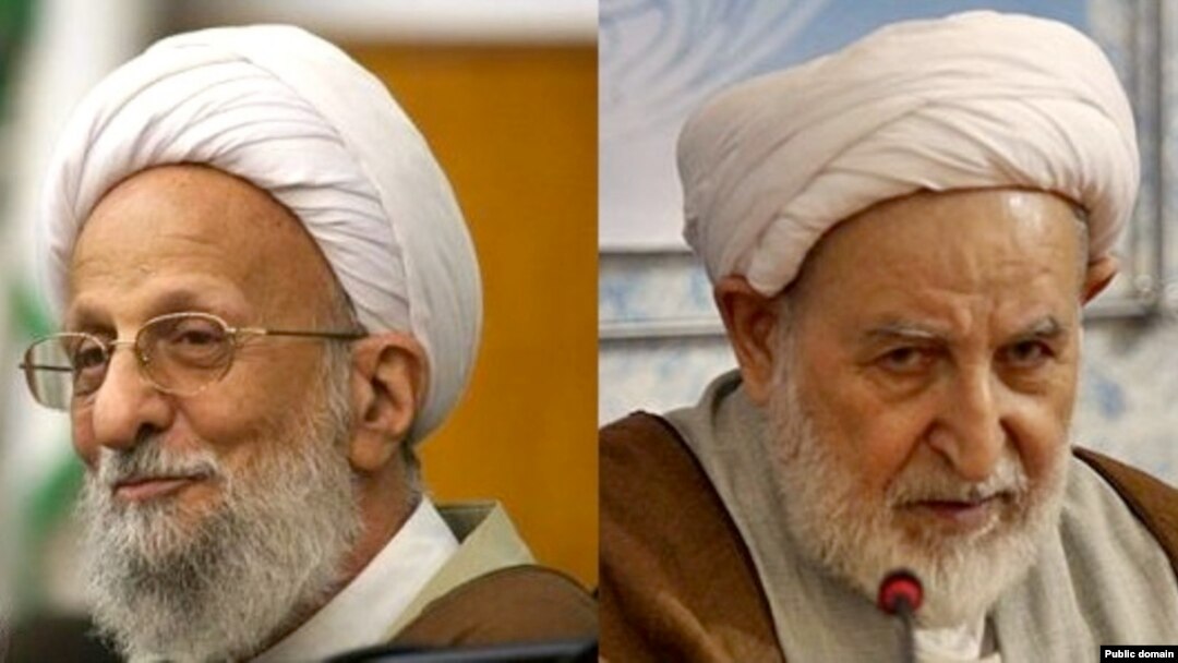 محمد یزدی، رئیس مجلس خبرگان رهبری (راست) و محمد تقی مصباح یزدی