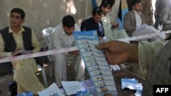 Afghan election workers count ballots. 