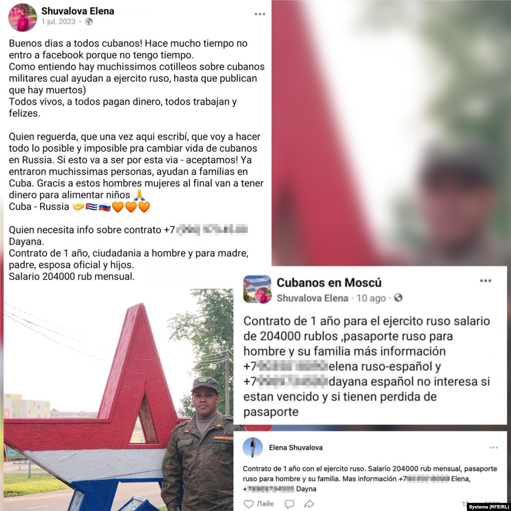 Elena Smirnova postoi njoftime rekrutimi për ushtrinë ruse në mediat sociale. "Të gjithë janë gjallë, të gjithë paguhen, të gjithë punojnë dhe janë të lumtur!" shkroi ajo. "Do të bëj gjithçka të mundshme dhe të pamundur për të ndryshuar jetën e kubanezëve në Rusi!"