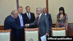 Armenia - President Serzh Sarkisian meets with leaders of the Prosperous Armenia Party, Yerevan, 26Aug2015.