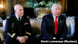 U.S. President Donald Trump (right) announces his new national security adviser, H.R. McMaster, at his Mar-a-Lago estate in Palm Beach, Florida, on February 20.