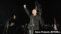 Milan Knežević tokom protesta u Podgorica u decmbru 2015.