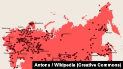 Мапа розташування радянських концтаборів системи ГУЛАГ