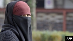 A woman in the French city of Lyon wears a niqab, one type of full Islamic veil.