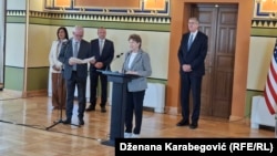 Američka senatorka Jeanne Shaheen govori posle uručenja priznanja "Počasni građanin Grada Sarajeva" , 7. oktobar 2026.