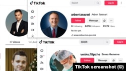 TikTok profili Timčo Mucsunski (lijevo), Arben Taravari (desno gore) i Venko Filipče (desno dole)