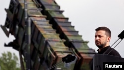 Ukrainian President Volodymyr Zelenskyy during a visit to a Patriot missile training area in Germany (file photo).