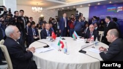 وزیران خارجه ایران، ترکیه، جمهوری آذربایجان و گرجستان در نشست باکو. ۲۴ اسفند ۹۶