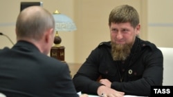Глава Чечни Рамзан Кадыров на встрече с президентом России Владимиром Путиным