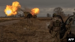 Ukrainian members of the 45th Artillery Brigade fire a Swedish-made Archer Howitzer toward Russian positions in the Donetsk region on January 20.