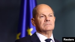 Cancelarul german Olaf Scholz, în timpul unei conferințe de presă, la Berlin, Germania, pe 25 ianuarie 2023.