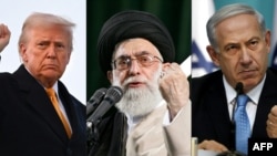 Колаж със снимки на президента на САЩ Доналд Тръмп, иранския аятолах Али Хаменей и израелския премиер Бенямин Нетаняху
