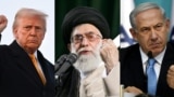 Președintele american Donald Trump (stânga), liderul suprem iranian ayatollahul Ali Khamenei (centru) și prim-ministrul israelian Benjamin Netanyahu - colaj
