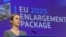 European Commission Vice President Kaja Kallas presents the European Union's annual enlargement package in Brussels on November 4. This year's report took on a distinctly geopolitical tone.