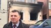 The torched Hungarian Culture Society building in westernmost Ukrainian Zakarpattya region in February 2019.