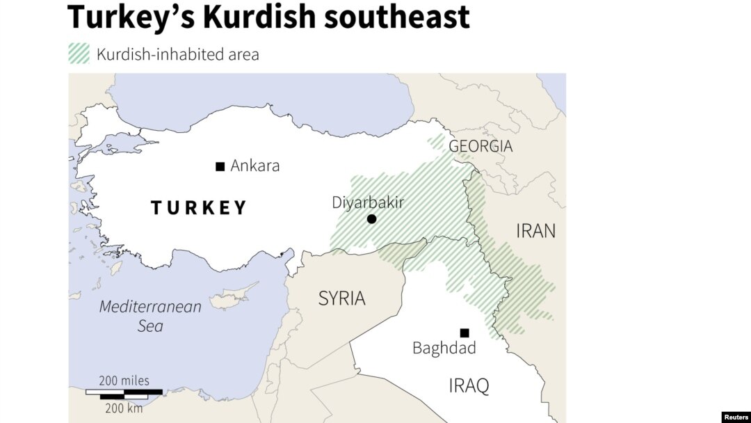 Reutersin hazırladığı Türkiyə və regionda kürdlərin yayılma arealını göstərən xəritə